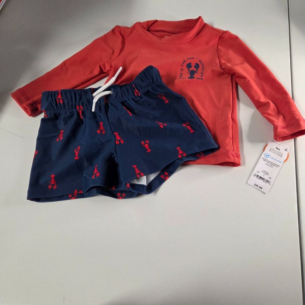 Carter's "Just One You" Boys' Long Sleeve Lobster‎ Rash Guard Swim Set, 9m NWT